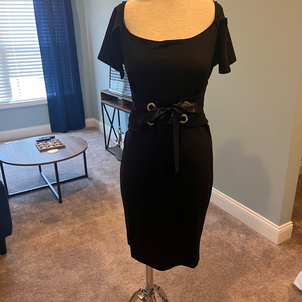 VENUS Black Dress with Belted Waist